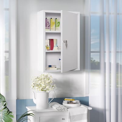 REDOM - Medicijnkast - Afsluitbaar - Wandmontage - Staal - Wit - 40 X 18 X 60 Cm