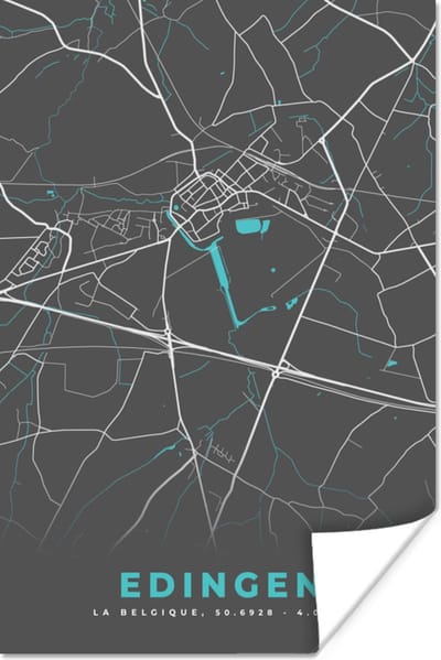 Poster Stadskaart – Grijs - Kaart – Edingen – België – Plattegrond - 120x180 cm XXL