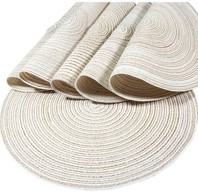 GELLDG Placemats - Placematset - Ronde placemats in Boheemse stijl - Hittebestendig - Wasbaar - Geschikt voor restaurants, keukens, bruiloften, feesten, enz. - Set van 6 stuks - Beige
