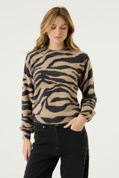 GARCIA Dames Print Trui Bruin Lange mouw