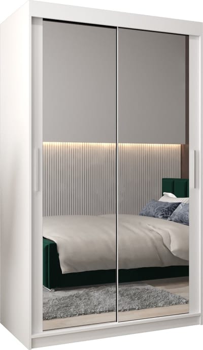 InspireMe - Kledingkast met 2 schuifdeuren, Modern-stijl, Kledingkast met planken (BxHxD): 120x200x62 - TORM III 120 Wit Mat