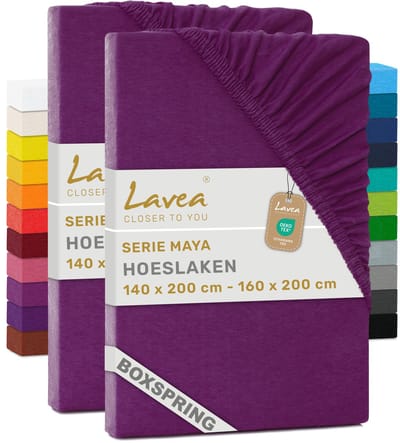 Lavea® Set van 2 Hoeslakens 140x200 cm – voor Dikke Matrassen tot 35 cm, voor Boxspring & Waterbed – 100% Katoen – met Elastiek – Hoge Kwaliteit – Lila