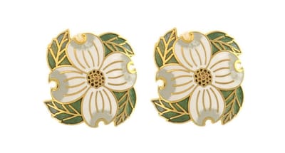 Behave - Oorclips dames - bloemmotief - wit en groen - 3 cm