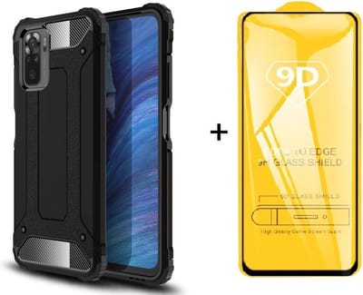 Xiaomi Redmi Note 10 4G / Note 10S silicone TPU hybride zwart hoesje + full cover glas screenprotector