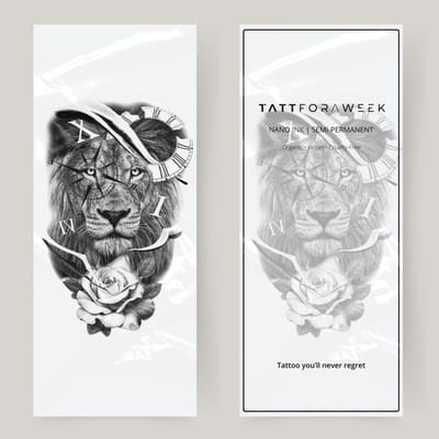 Grote nep tattoo kompas, roos en leeuw | Neptattoo volwassenen | Tijdelijke tattoo voor volwassenen | Temporary tattoo | Plaktattoos voor volwassenen | Neptattoos | Probeer zorgeloos een tattoo | tattforaweek