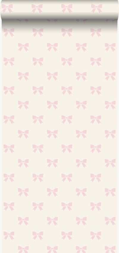 Origin Wallcoverings behang strikjes glanzend wit en licht roze - 346846 - 53 cm x 10,05 m