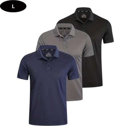 Livano Golf Shirt Heren - T-shirt - Golfkleding - Golfen - Golf Accessoires - Polo Shirt - Zwart & Grijs & Blauw - Maat L