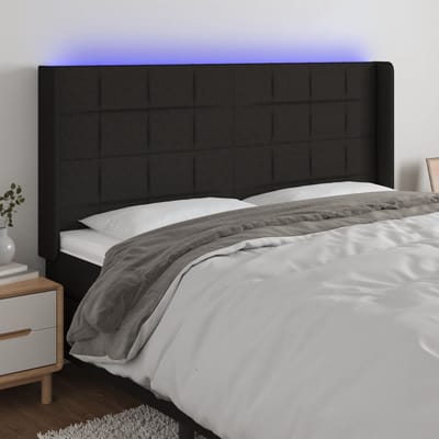 vidaXL - Hoofdbord - LED - 163x16x118/128 - cm - stof - zwart