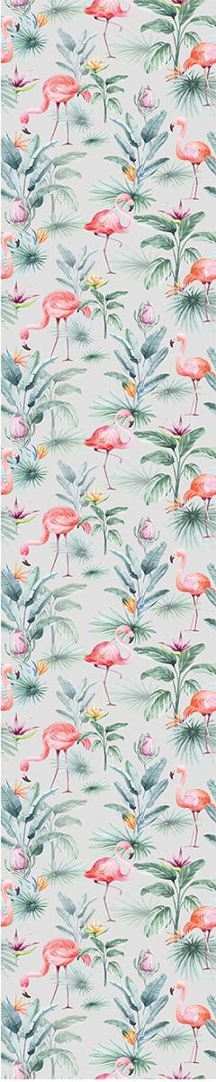 Voorgelijmd vliesbehang - GRIJS, ROZE TROPISCHE VOGELS EN PARADIJSBLOEMEN - 1 rol van 300x60cm