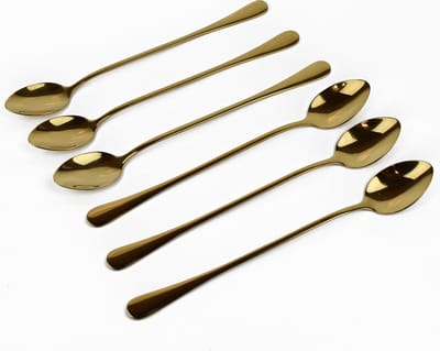 New Age Devi - Stijlvolle RVS lepels voor latte macchiato yoghurt dessert of koffie - set van 12 stuks - goud