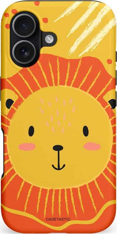 Casetastic hoesje geschikt voor Apple iPhone 17 - MagSafe - Dubbellaagse bescherming - Vrolijke leeuw - Fashion Case - Goud Rood Oranje