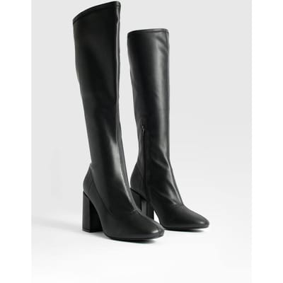 boohoo Dames Wide Fit Stretch Kniehoge Laarzen | Black | Maat: 3