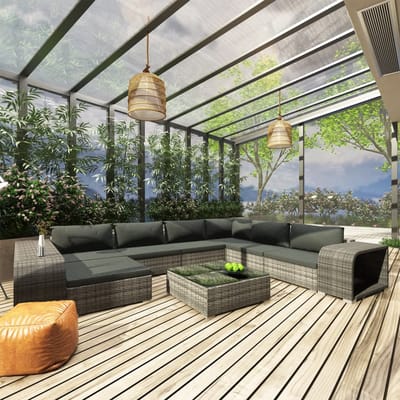 vidaXL - 10-delige - Loungeset - met - kussens - poly - rattan - grijs