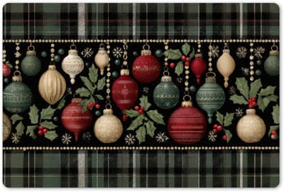 Placemats 45x30 cm - Placemat kunststof - 1 stuk - Kerstballen - Rood - Hulsttakken - Patroon - Borden onderleggers - Decoratie voor op tafel - Keuken tafeldecoratie accessoires - Vinyl onderlegger - Tafelversiering