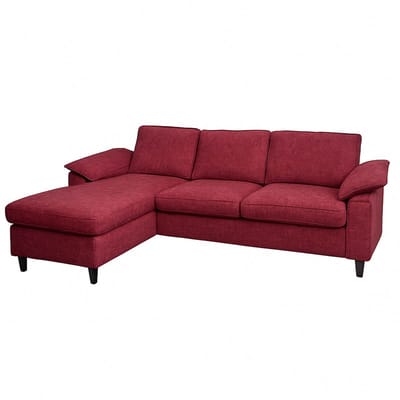 Bankstel MCW-O71, hoekbank L-vorm, ligvlak links/rechts, stof (320 g/m²) hout 84x229x140cm ~ bordeaux