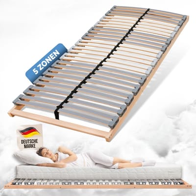 Coemo EasyLat Stijve Lattenbodem 90x200 cm – 5-zone lattenbodem met 28 verende houten latten, stabiele middenband voor optimale ondersteuning, stil, duurzaam, geschikt voor veel matrassen