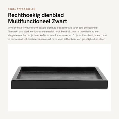 Dailygoods- Dienblad Zwart - Rechthoekig - Hout - Multifunctioneel - Antislip - 22x15cm - Theeblad