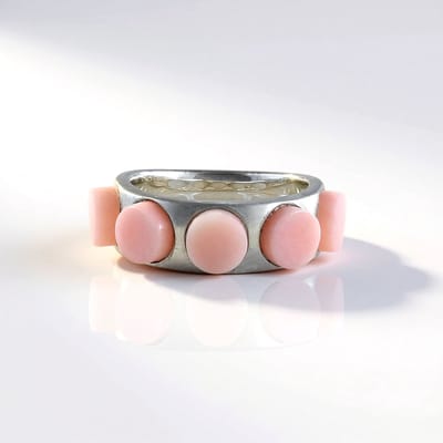 Cavill - Zilveren Ring met Roze Opalen Rond (3,66 ct) - 925 Sterling Zilver Platina Gecoat - Stijlvol Peru Opaal Sieraad Dames