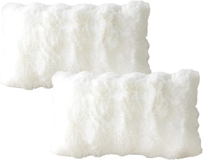 Zachte Witte Faux Fur Kussenhoezen 30 × 50 cm Set van 2 voor Moderne Decoratie en Comfort