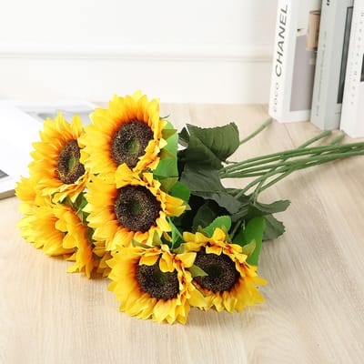 Tournesol Artificiel Fleur de Simulation Tissu de Soie pour Décoration de Salon de Maison Accessoire Bouquet de Mariage 7 Branches black