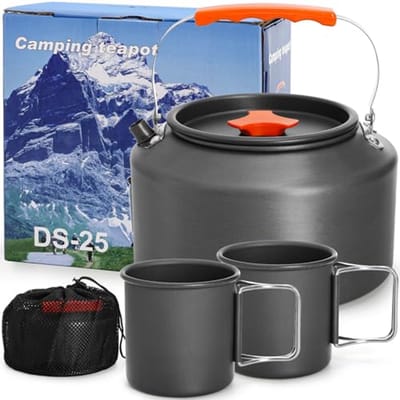 Camping Waterkoker Set - 2,5L Draagbare Waterkoker met Opbergtas en 2 Kopjes voor Buitenactiviteiten