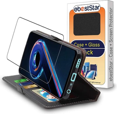 ebestStar - Hoes geschikt voor Realme 9 / 9 Pro 5G, Wallet Etui, Book case hoesje, Zwart + Gehard Glas