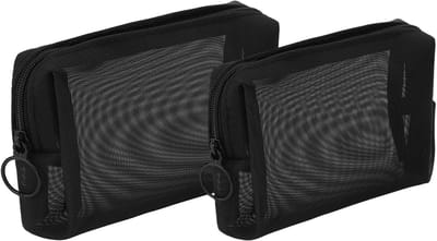 2 Pieces Mesh Makeup Bag met Zipper - Kleine Makeup Tas - Vrouwen Toilettas - Nylon Reistas - Zwarte Toilettas - Makeup Tas - Pennen Etui - Opberg Tas