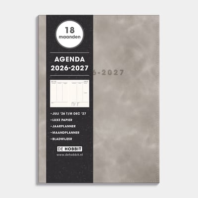 Hobbit - 18 Maanden Agenda 2026-2027 - 1 week op 2 pagina's - Flexibele Kaft - Ringband Agenda A5 (14,8 x 21 cm) - Suèdelook warm grijs