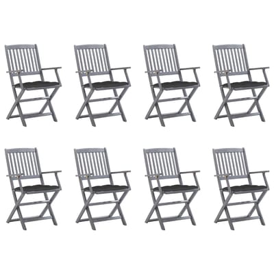 vidaXL - Inklapbare - stoelen - 8 - st - met - kussens - massief - acaciahout