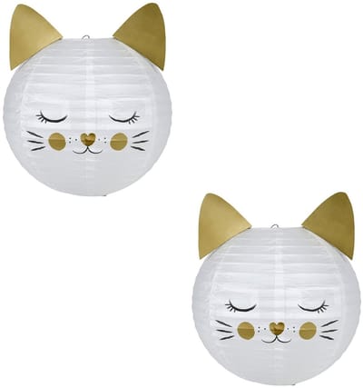 Ostaria Japanse bol lampion - 2x - Kat/Poes thema - D35 cm - Sint Maarten lampion - Tuinfeest - Versiering - Kinderfeestje