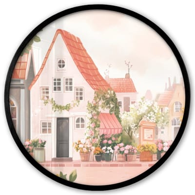 Poster in lijst Rond - Fotolijst 40x40 cm - Posters - Bloemen - Huizen - Dorp - Ronde posterlijst zwart - Decoratie - Wanddecoratie woonkamer - Muurdecoratie slaapkamer