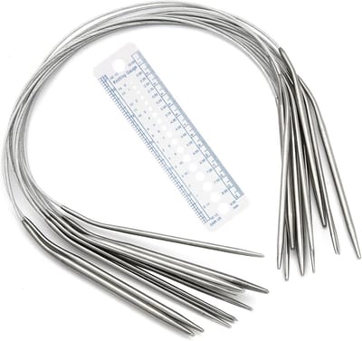 SnelShoppen - Circular Needles 80 cm Set van 10 Ronde Breinaalden van RVS 2-8 mm voor Beginners, Ideaal voor Truien, Sjaals, Hoeden en Grote Projecten