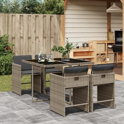 vidaXL - 5-delige - Tuinset - met - kussens - poly - rattan - grijs