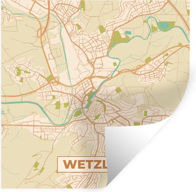 Muurstickers - Sticker Folie - Wetzlar - Plattegrond - Vintage - Kaart - Stadskaart - 100x100 cm - Plakfolie - Muurstickers Kinderkamer - Zelfklevend Behang XXL - Zelfklevend behangpapier - Stickerfolie