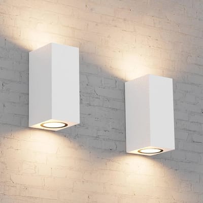 2 Stuks Witte GU10 Buitenwandlamp - IP65 Waterdichte Aluminium Muurverlichting voor Tuin en Balkon