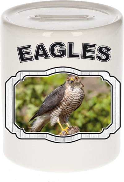 Dieren liefhebber havik roofvogel spaarpot 9 cm jongens en meisjes - keramiek - Cadeau spaarpotten roofvolgel liefhebber