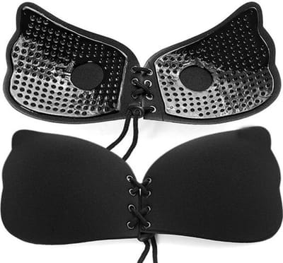 KELERINO. Strapless Plak BH - Vleugels met Vetersluiting - Cup D / Zwart