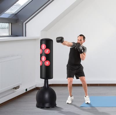 MEUNIQ Staande bokszak 165 cm vrijstaand met vulbare basis en zuignappen voor boks- en kicktraining thuis, zwart