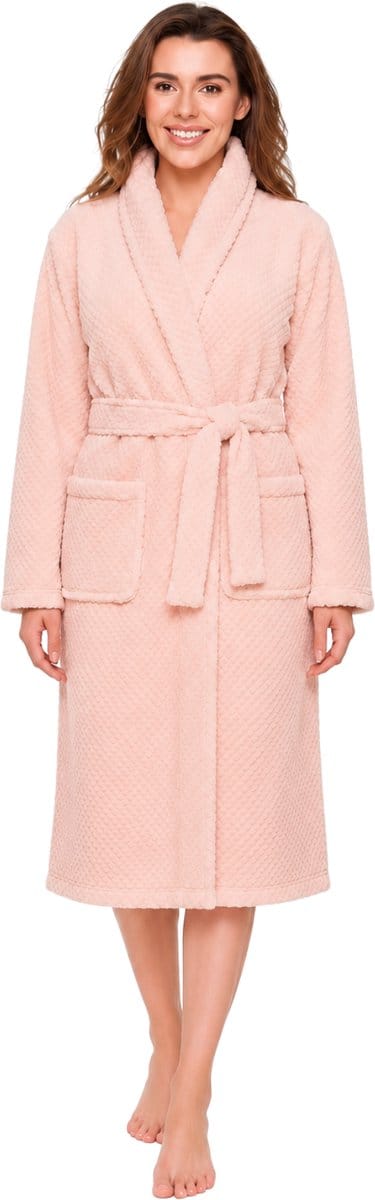 Badjas dames LingaDore - zacht fleece - roze damesbadjas - maat L/XL