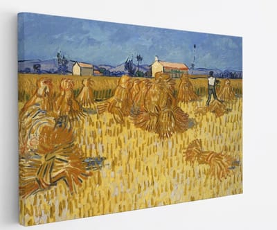 Saammp Canvas Schilderij - Korenoogst in de Provence - Van Gogh - Oude Meesters - 45x30 - Foto op canvas - Wanddecoratie - muurdecoratie Woonkamer - Slaapkamer decoratie - Canvas Print