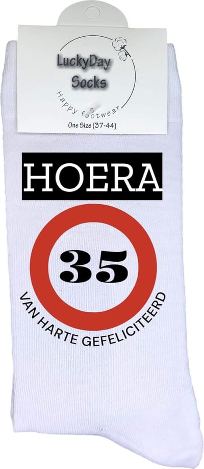 35 jaar Sokken - Gefeliciteerd - Jarig - Verjaardag - Grappige cadeau - Cadeau voor vrouw man - Kado - Verjaardags sokken - Verjaardags cadeau - Sokken waar je vrolijk van wordt - Maat 37-44