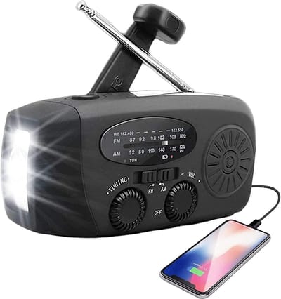 Draagbare zonne-radio met weer AM/FM, generator met handzwanger, 2000mAh oplaadbare powerbank, USB-oplader voor mobiele telefoons, LED-zaklamp, voor buiten noodgevallen, kamperen