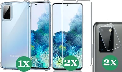 Hoesje geschikt voor Samsung Galaxy S20 Plus - 2x Screenprotector & 2x Camera Screen Protector - Transparant Shock Case
