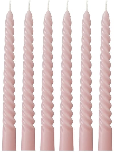 Inovra- Kaarsen Set van 6 - Gedraaide Staafkaarsen - Oudroze Tafelkaarsen - Spiraalkaarsen - Hoogte 20 cm - Brandduur 4 uur - Staafkaars