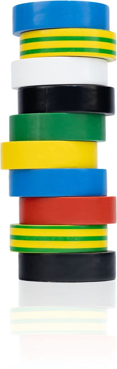 Rosfix Isolatietape Set 10 Stuks - PVC Elektrische Tape - 0,13mm 16mm X 10m