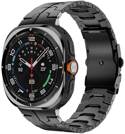 Luxe titanium bandje - geschikt voor Samsung Galaxy Watch Ultra (47mm) / Ultra 2025 (47mm) - stalen schakelband met vlindersluiting - zwart