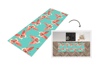 Keukenloper - Loper keuken - Vlinders - Roze - Patroon - 150x50 cm - Keukenloper vinyl