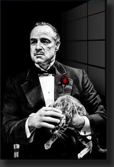 Godfather met kat schilderij op plexiglas 60x90cm