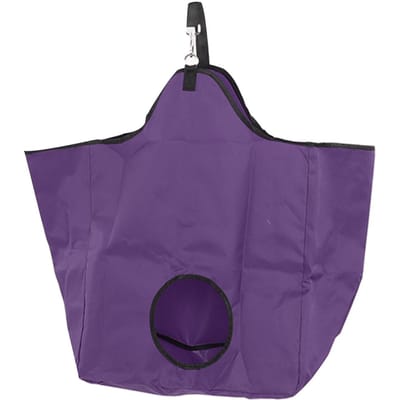 Sac à foin portable en tissu Oxford pour chevaux, avec anneaux métalliques, violet violet