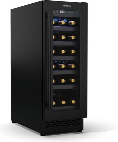 Klarstein Vinovilla 18 Uno Wijnkoelkast inbouw - 18 flessen, 1 zone, 5-18 °C, LED-touch, Stil 38 dB, Matzwart, Verlicht, Wijnkoelkast voor inbouw